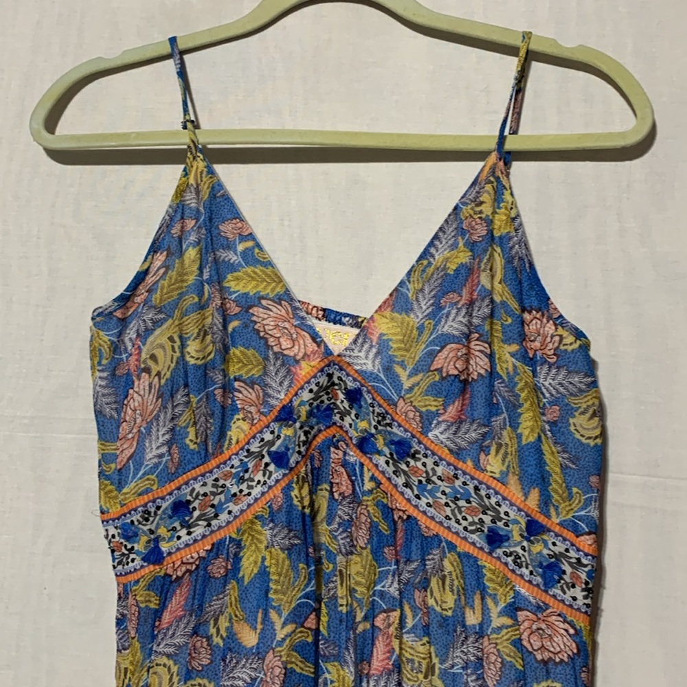 Anthropologie Blue Floral Maxi Dress with Pink and Yellow Accents - Picture 5 of 11